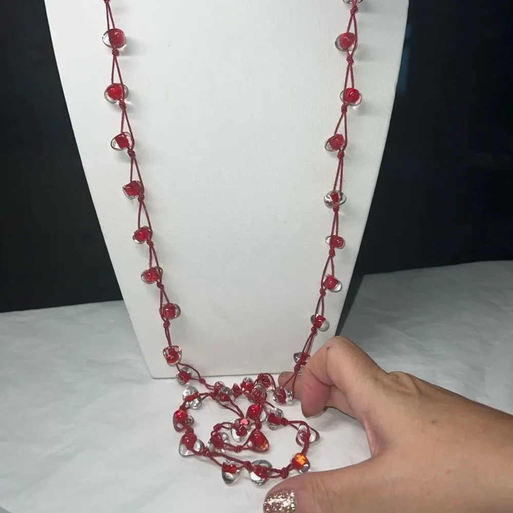 Vintage Glass Bead Knotted Cord Necklace (shown double) - Picture 7 of 8